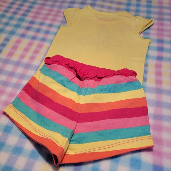 CIRCO 🦋 NWOT 2pc Ruffled Yellow Butterfly Onesie 'n Multi Striped Shorts Set NB - Picture 7 of 12